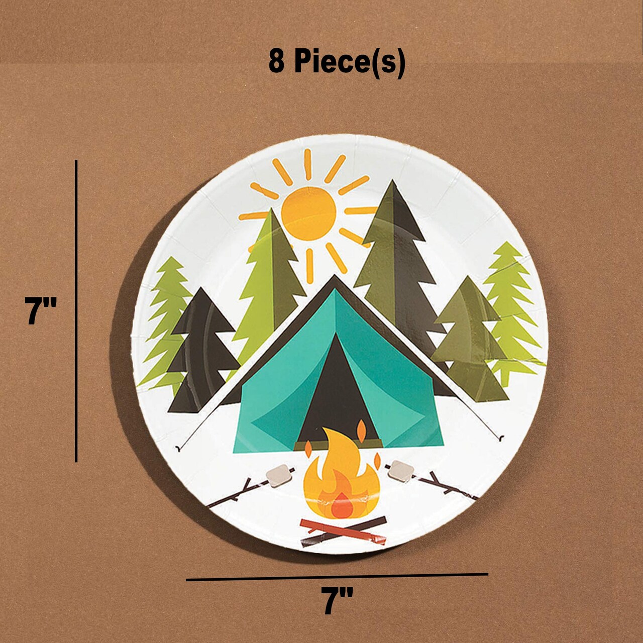 8 Ct Camping Birthday Party Dessert Plates 7" Tent & Campfire Design